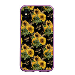 Чехол iPhone XS Max матовый Fashion Sunflowers and bees, цвет: 3D-фиолетовый
