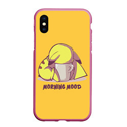 Чехол iPhone XS Max матовый Pikachu morning mood, цвет: 3D-малиновый