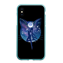 Чехол iPhone XS Max матовый Sailor Moon силуэт, цвет: 3D-мятный