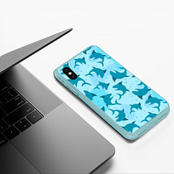 Чехол iPhone XS Max матовый Акулы, цвет: 3D-мятный — фото 2