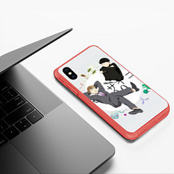 Чехол iPhone XS Max матовый Моб и учитель Рейген Аратака, цвет: 3D-красный — фото 2