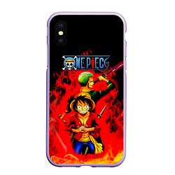 Чехол iPhone XS Max матовый Зоро и Луффи в огне One Piece, цвет: 3D-светло-сиреневый