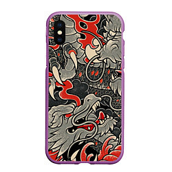 Чехол iPhone XS Max матовый Китайский Дракон, China Dragon, цвет: 3D-фиолетовый