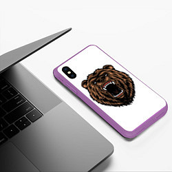 Чехол iPhone XS Max матовый Свирепый медведь, цвет: 3D-фиолетовый — фото 2