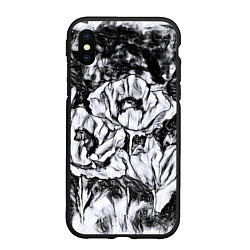 Чехол iPhone XS Max матовый Черно-белый узор Маки, цвет: 3D-черный