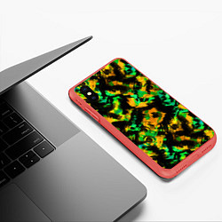 Чехол iPhone XS Max матовый Абстрактный желто-зеленый узор, цвет: 3D-красный — фото 2