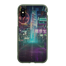 Чехол iPhone XS Max матовый Neon Tokyo, цвет: 3D-темно-зеленый