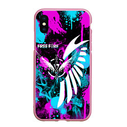 Чехол iPhone XS Max матовый FREE FIRE NEON, цвет: 3D-розовый