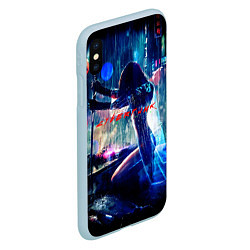 Чехол iPhone XS Max матовый Cyberpunk девушка с катаной, цвет: 3D-голубой — фото 2