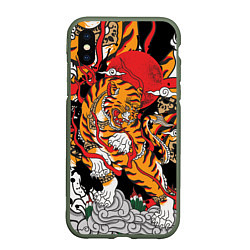 Чехол iPhone XS Max матовый Самурайский тигр, цвет: 3D-темно-зеленый