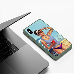 Чехол iPhone XS Max матовый Girl with coffee, цвет: 3D-темно-зеленый — фото 2