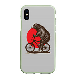 Чехол iPhone XS Max матовый Медведь на велосиеде, цвет: 3D-салатовый