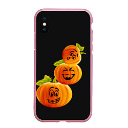 Чехол iPhone XS Max матовый Хэллоуин смешные тыквы, цвет: 3D-розовый