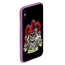 Чехол iPhone XS Max матовый Шут с картами - череп, цвет: 3D-фиолетовый — фото 2