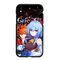 Чехол iPhone XS Max матовый Тарталья и Гань Юй, Genshin Impact, цвет: 3D-черный