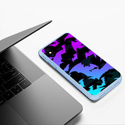 Чехол iPhone XS Max матовый ЛЕТУЧИЕ МЫШИ ХЕЛЛОУИН НЕОН HALLOWEEN NEON, цвет: 3D-голубой — фото 2