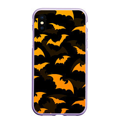 Чехол iPhone XS Max матовый ЛЕТУЧИЕ МЫШИ НОЧЬ ХЕЛЛОУИН HALLOWEEN NIGHT BATS, цвет: 3D-светло-сиреневый