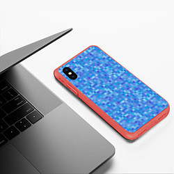 Чехол iPhone XS Max матовый Голубая пиксель абстракция, цвет: 3D-красный — фото 2