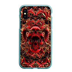 Чехол iPhone XS Max матовый Череп красного демона, цвет: 3D-мятный