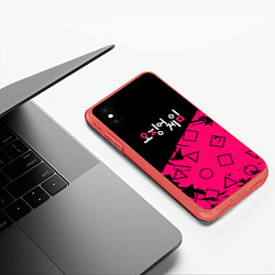 Чехол iPhone XS Max матовый Игра в кальмара: Логотип, цвет: 3D-красный — фото 2