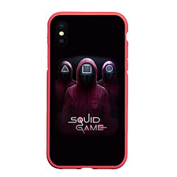 Чехол iPhone XS Max матовый SQUID GAME ИГРА В КАЛЬМАРА СОТРУДНИКИ, цвет: 3D-красный