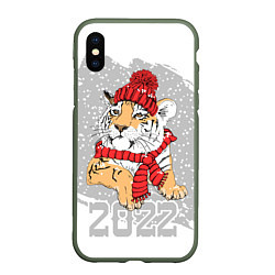 Чехол iPhone XS Max матовый Тигр в красной шапке