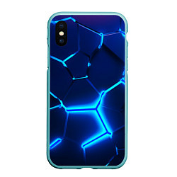 Чехол iPhone XS Max матовый 3D ПЛИТЫ NEON STEEL НЕОНОВЫЕ ПЛИТЫ