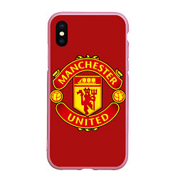 Чехол iPhone XS Max матовый Manchester United F C, цвет: 3D-розовый