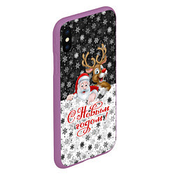Чехол iPhone XS Max матовый С Новым Годом дед мороз и олень, цвет: 3D-фиолетовый — фото 2