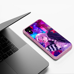 Чехол iPhone XS Max матовый Zero Two в неоновом городе, цвет: 3D-розовый — фото 2