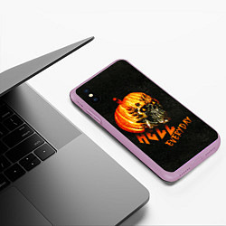 Чехол iPhone XS Max матовый Helloween череп тыква scull pumkin, цвет: 3D-сиреневый — фото 2