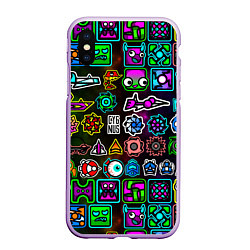 Чехол iPhone XS Max матовый Geometry Dash: Heroes, цвет: 3D-сиреневый