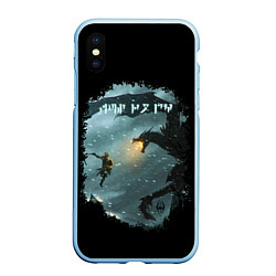 Чехол iPhone XS Max матовый TES SKYRIM FIGHT DRAGON, цвет: 3D-голубой