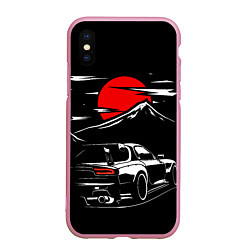 Чехол iPhone XS Max матовый MAZDA RX 7 Мазда при свете красной луны, цвет: 3D-розовый