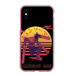 Чехол iPhone XS Max матовый Chainsaw Man Человек-бензопила нападает, цвет: 3D-розовый