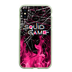 Чехол iPhone XS Max матовый ИГРА В КАЛЬМАРА ОГОНЬ SQUID GAME FIRE, цвет: 3D-салатовый