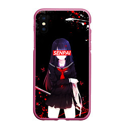 Чехол iPhone XS Max матовый SENPAI KATANA GIRL, БРЫЗГИ КРАСОК, цвет: 3D-малиновый