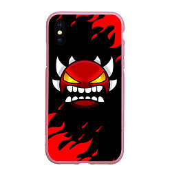 Чехол iPhone XS Max матовый Geometry Dash: Demon Red Fire