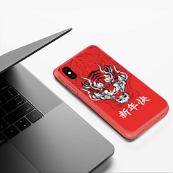 Чехол iPhone XS Max матовый Красный тигр - дракон, цвет: 3D-красный — фото 2
