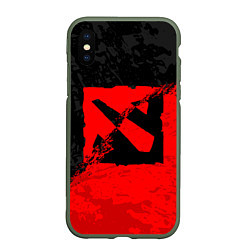 Чехол iPhone XS Max матовый DOTA 2 RED BLACK LOGO, БРЫЗГИ КРАСОК, цвет: 3D-темно-зеленый