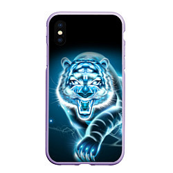 Чехол iPhone XS Max матовый НЕНОНОВЫЙ ТИГР 2022 NEON TIGER NEW YEAR, цвет: 3D-светло-сиреневый