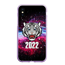 Чехол iPhone XS Max матовый ЧЁРНЫЙ ТИГР НОВЫЙ ГОД 2022 GRAY TIGER NEW YEAR, цвет: 3D-сиреневый