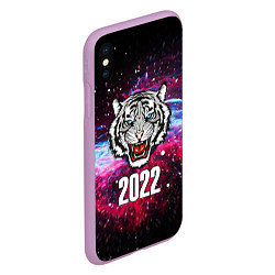 Чехол iPhone XS Max матовый ЧЁРНЫЙ ТИГР НОВЫЙ ГОД 2022 GRAY TIGER NEW YEAR, цвет: 3D-сиреневый — фото 2