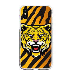 Чехол iPhone XS Max матовый Рычащий тигр голова, цвет: 3D-белый