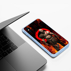 Чехол iPhone XS Max матовый GOD OF WAR РАГНАРЁК, КРАТОС В ОГНЕ, цвет: 3D-голубой — фото 2
