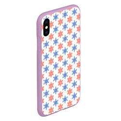 Чехол iPhone XS Max матовый Снежинки паттернsnowflakes pattern, цвет: 3D-сиреневый — фото 2