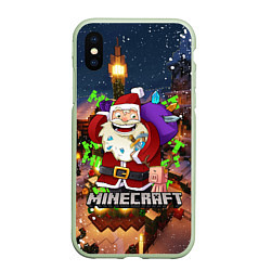 Чехол iPhone XS Max матовый НОВОГОДНЯЯ ЁЛКА В МАЙНКРАФТ SANTA CLAUS, цвет: 3D-салатовый