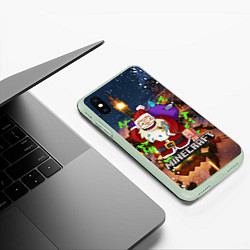 Чехол iPhone XS Max матовый НОВОГОДНЯЯ ЁЛКА В МАЙНКРАФТ SANTA CLAUS, цвет: 3D-салатовый — фото 2