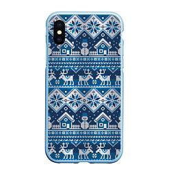 Чехол iPhone XS Max матовый Christmas Pattern, цвет: 3D-голубой