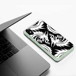 Чехол iPhone XS Max матовый УЗОР ИЗ БЕЛЫХ ДРАКОНОВ WHITE DRAGON TOKYO, цвет: 3D-салатовый — фото 2